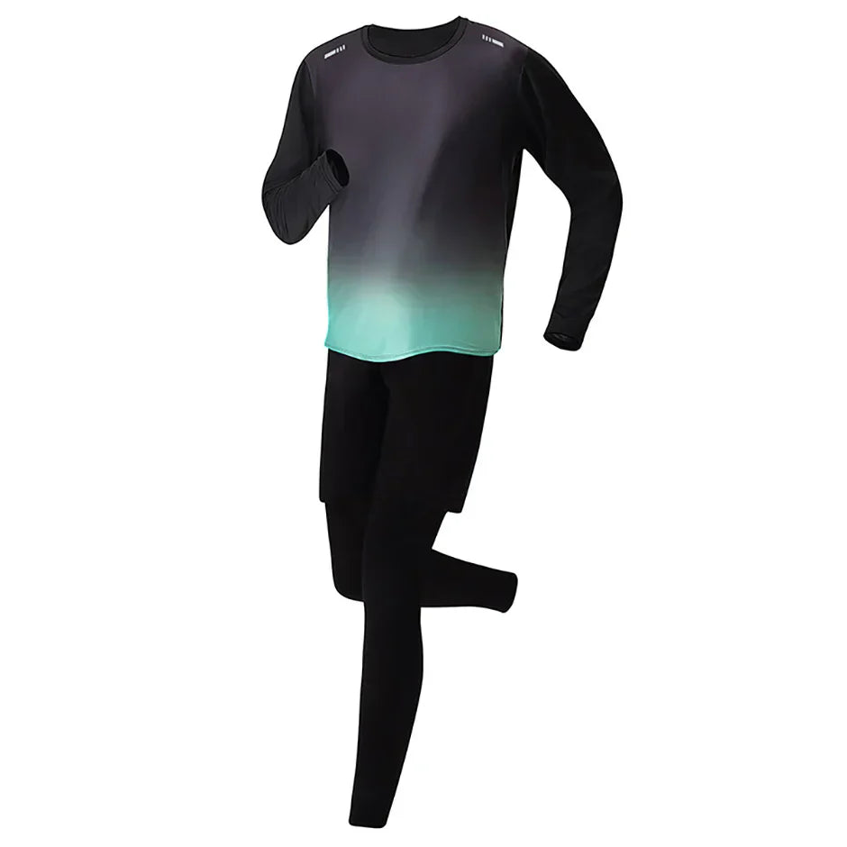 5-Piece Men's Quick-drying Sports Suit Fitness Running Tight Elastic Trousers With Cap Gradient Coat Round Neck Casual T-shirt