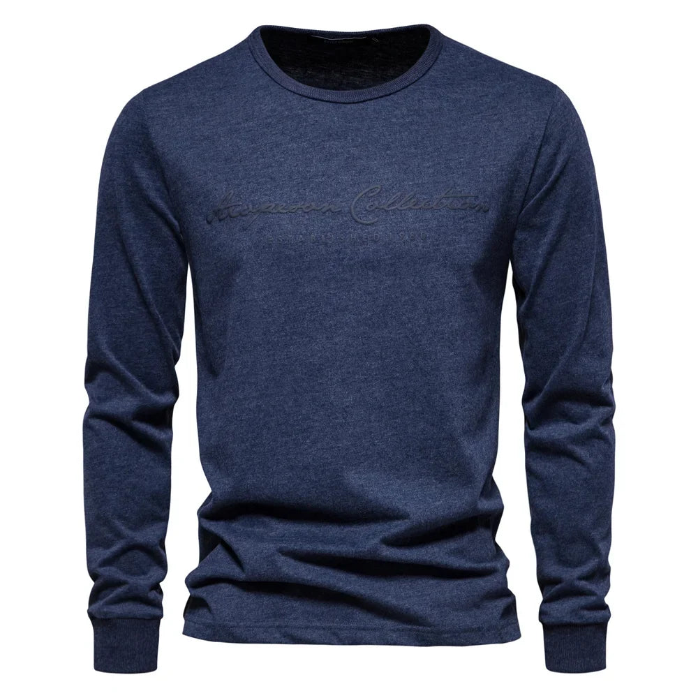 100% Cotton Long Sleeve Men's T-shirt Solid Color Letter Print Casual T shirts for Men New Spring Tops Tee Men Clothing