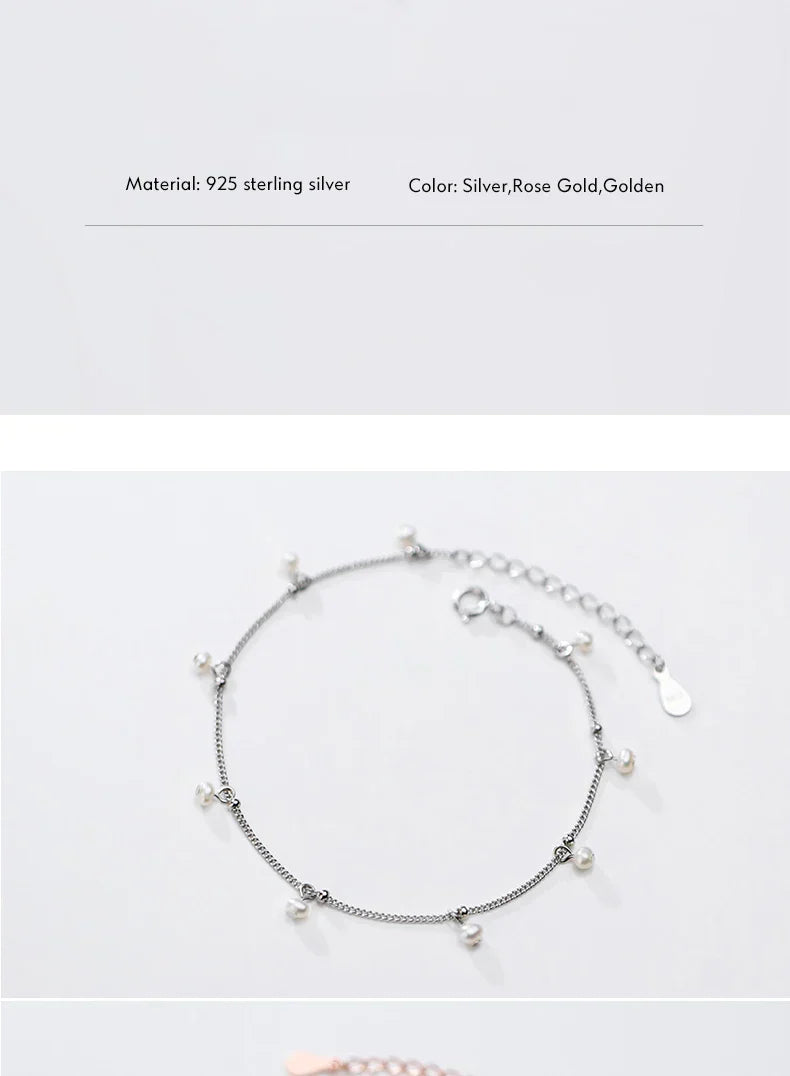 Elegant Natural Pearl Bracelet Authentic 925 Sterling Silver Link Chain Charm Pendant Bracelet for Women Fine Jewery