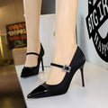 Banquet High Heels Thin Heels Light Mouth Color-Blocked Pointed Toe Rhinestones One-Strip Ultra High Heels Single Shoes Elegant