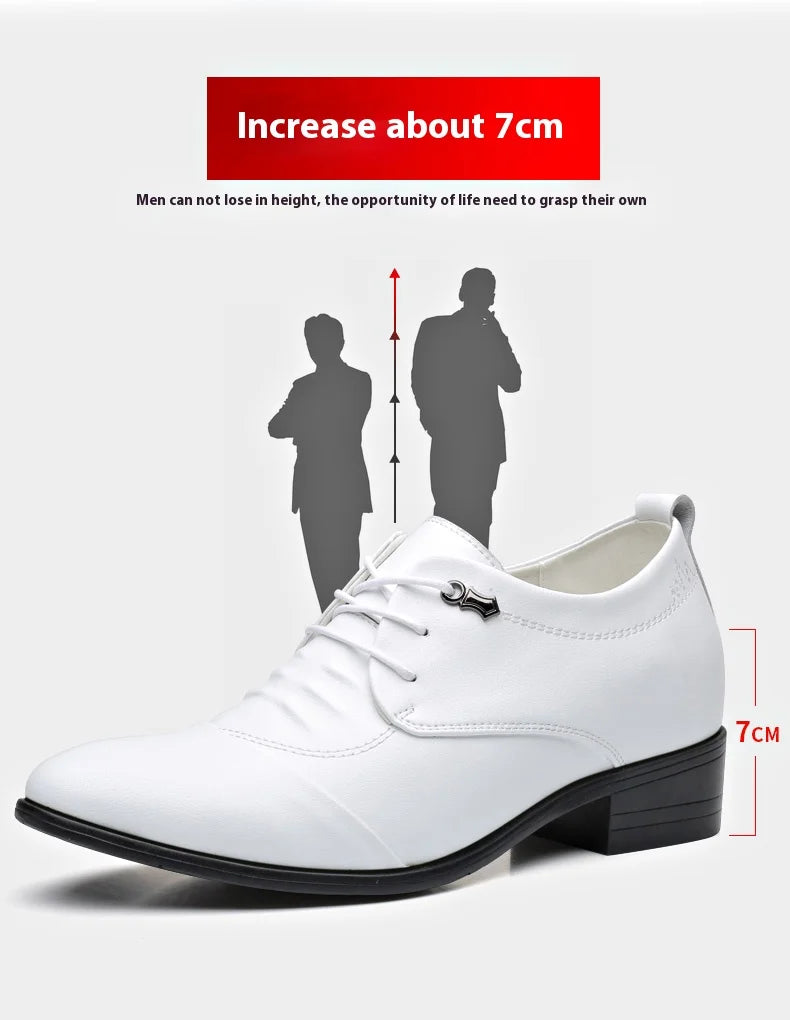 Business Men Oxford Leather Shoes Elevator Man Height Increase Insole 6CM White Black Thick Soled Formal Casual Shoes
