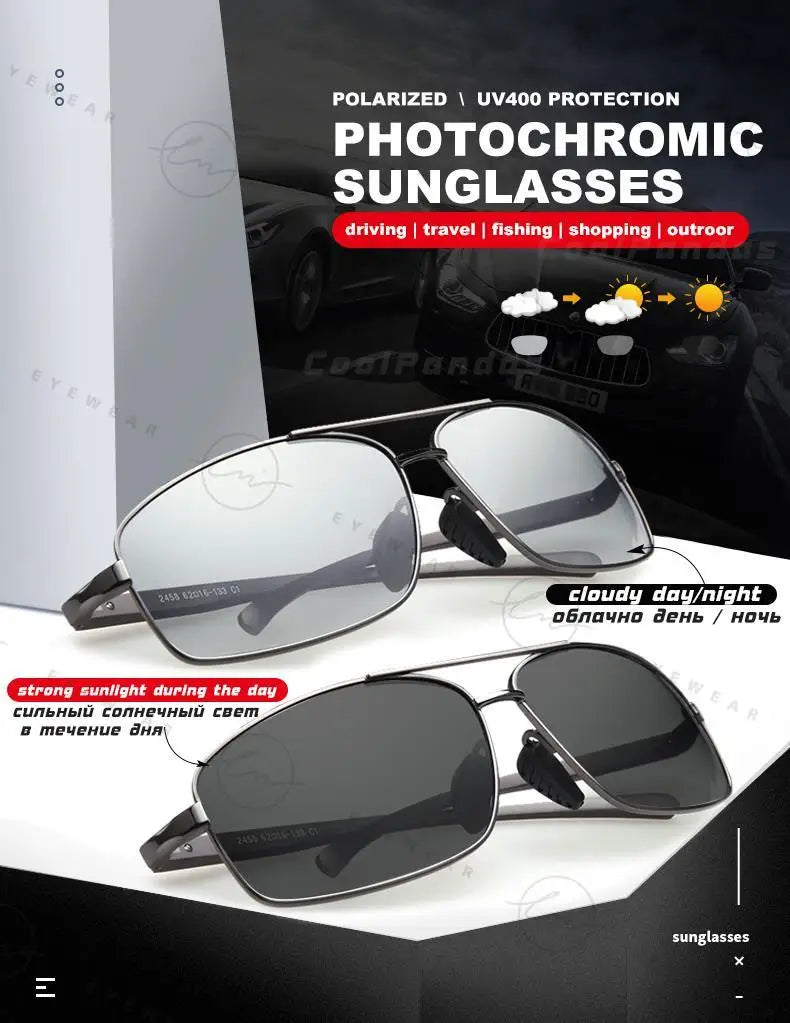 Classic Photochromic Sunglasses Polarized Man Day Night Vison Glasses Woman Chameleon Lens For Driving Goggles Male