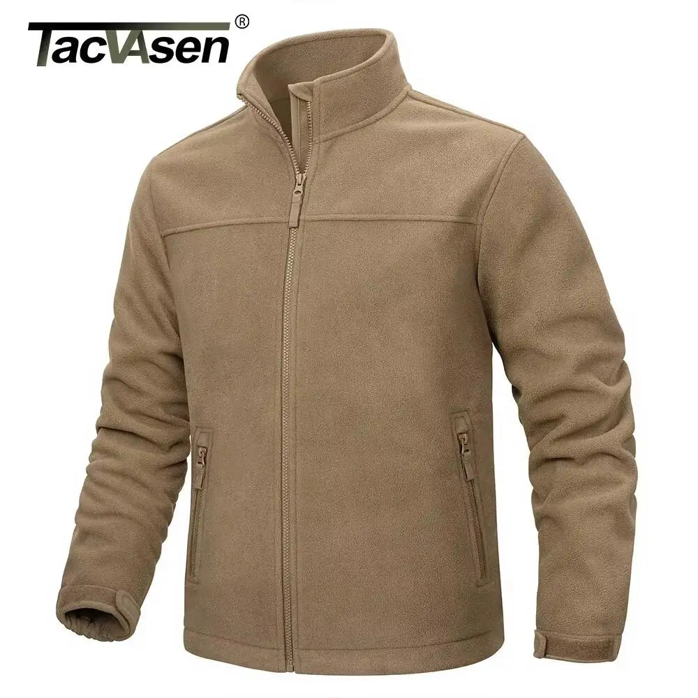 TACVASEN Winter Fleece Jackets Mens Full Zip Stand Up Work Jacket Coats Zipper Pockets Hiking Jacket Outdoor Windbreaker