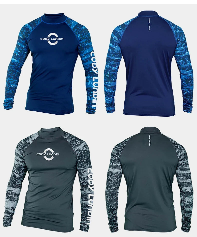 Men's UPF 50+ Compression Turtleneck Swimming Training Shirt Gym Fitness T-Shirt Surf Sports Rashguard Custom Logo Fishing Top