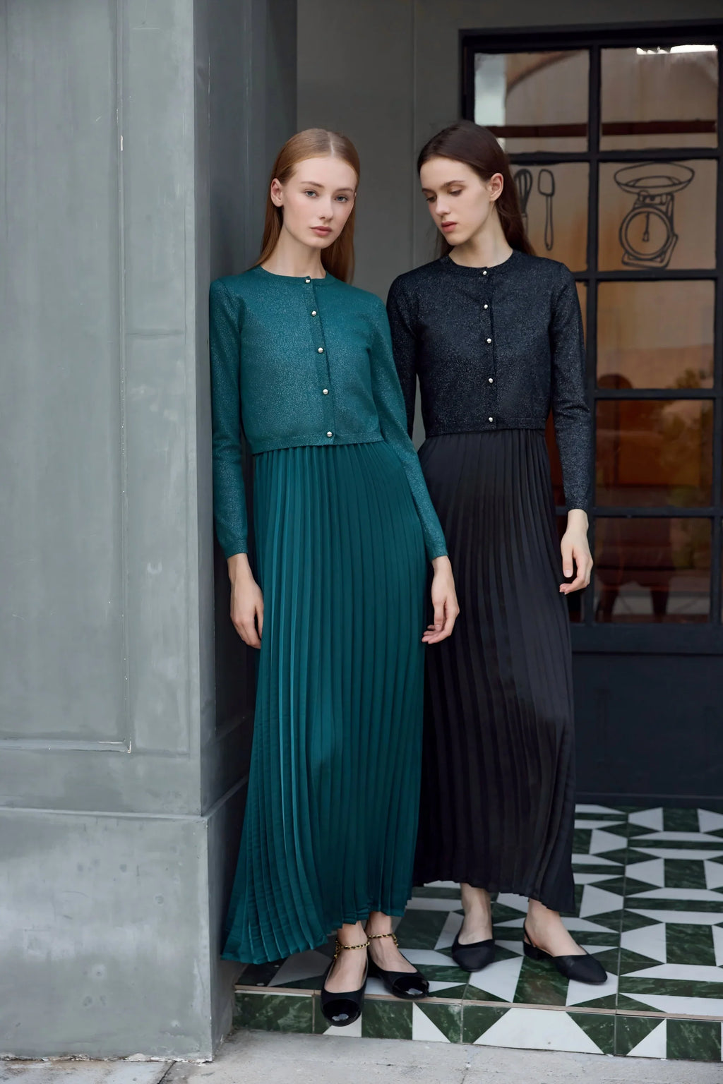 Women 2026 Autumn and Winter New Design Shine Cardigan and Pleated Slip Dress Elegant Lady Clothing
