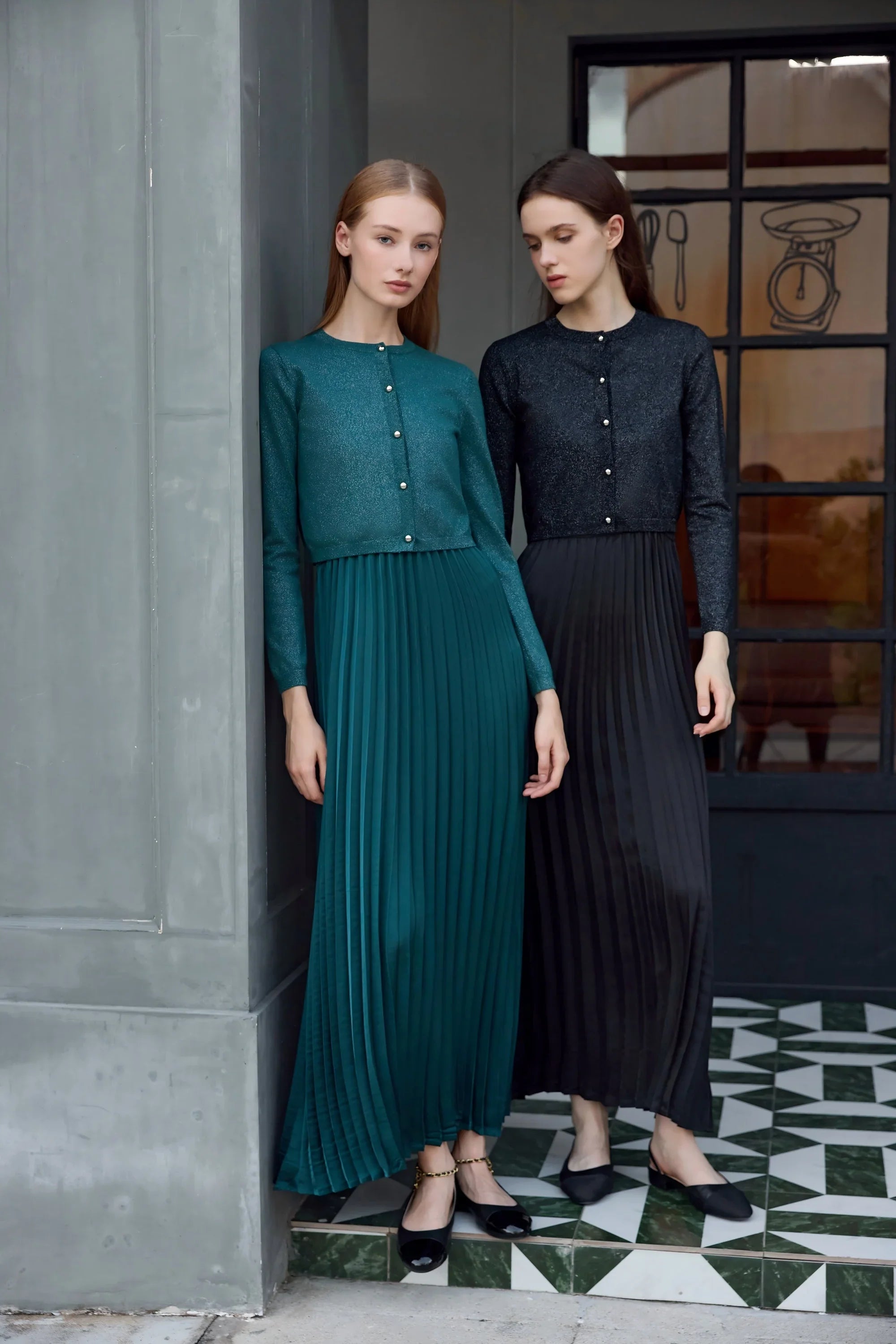 Women 2026 Autumn and Winter New Design Shine Cardigan and Pleated Slip Dress Elegant Lady Clothing