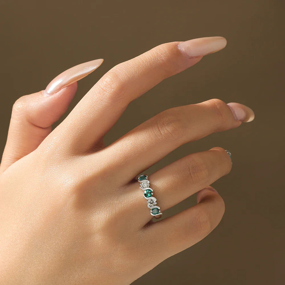 Light Luxury Lab Emerald Moissanite Rings Fashion Women Rings 925 Sterling Silver Ring Party Hot Statement Jewelry Gift