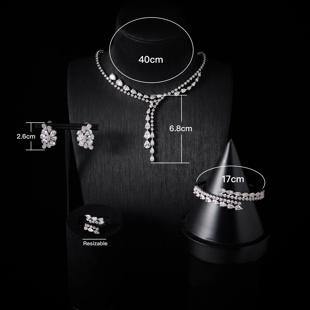 00086 Necklace Sets for Women Heart Water Drop Cubic Zirconia Layer Jewellery Set Dubai Saudi Party Engagement Accessory