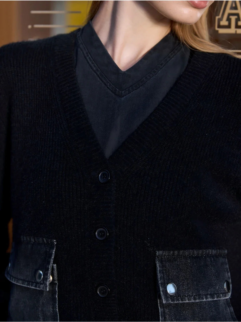 Women 2026 Autumn and Winter Denim V-neck Dress Knitting Cardigan Mock Neck Modal Shirt
