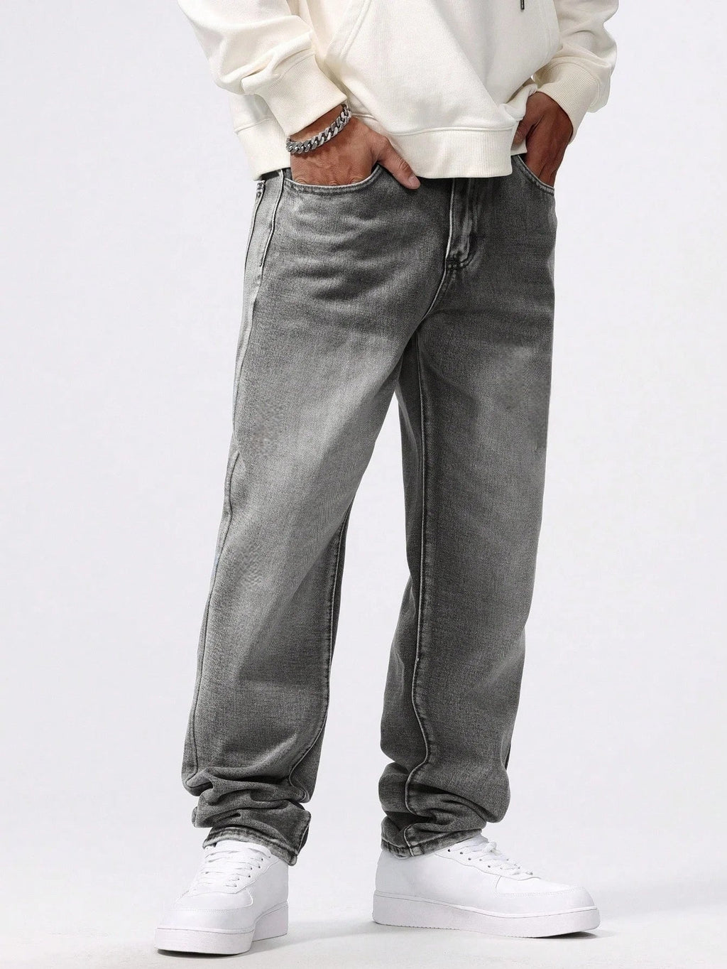Men's Straight-leg Skinny Grey Jeans American street style is a minimalist design that is suitable for everyday wear