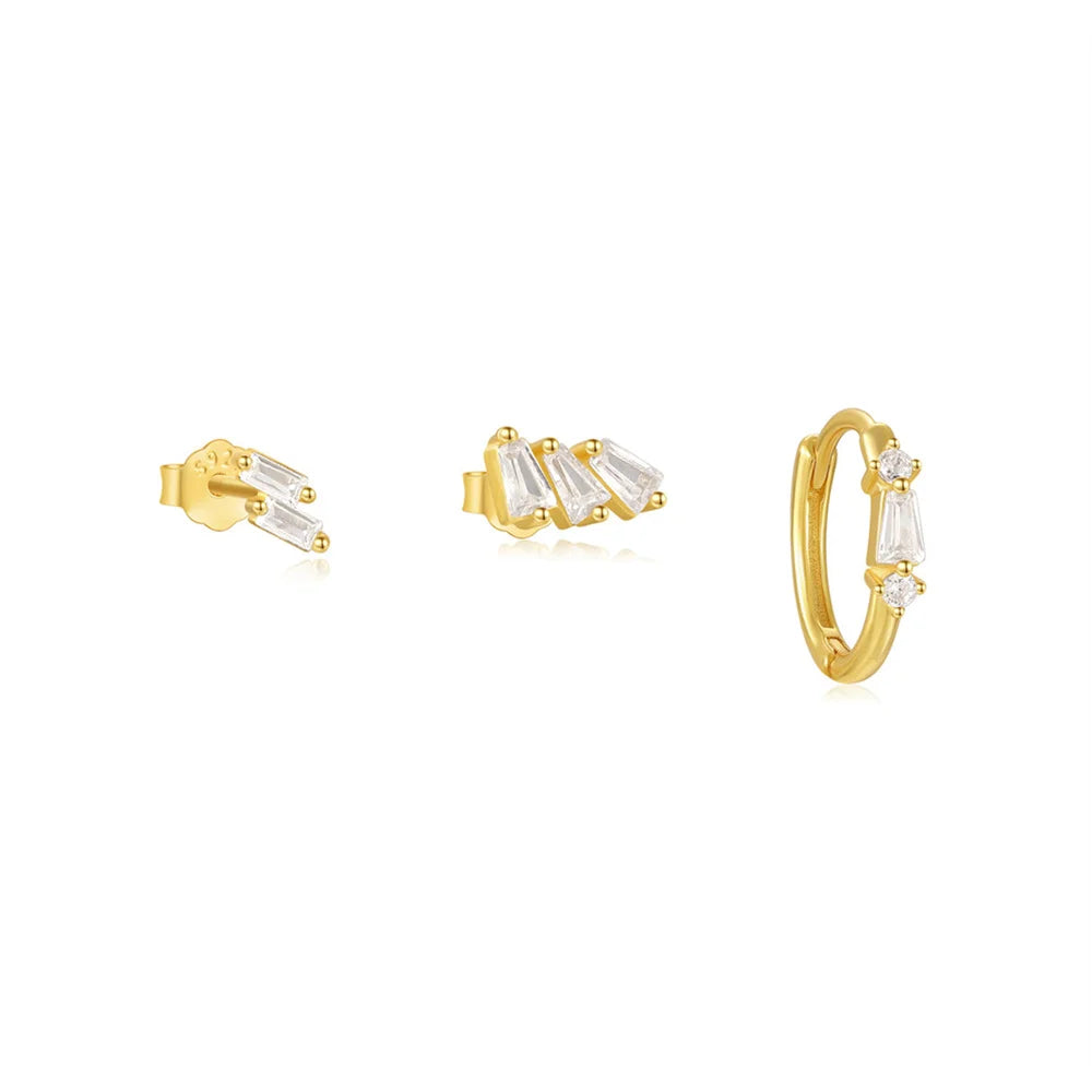 925 Sterling Silver WaterDrop/Flower/Pearl Earring Set For Women 18k Gold Plated 3 piece Earring Party Jewelry Gifts