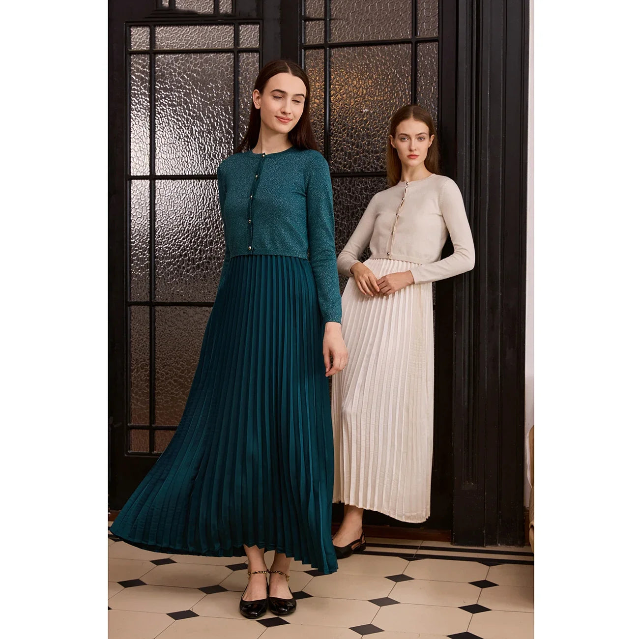 Women 2026 Autumn and Winter New Design Shine Cardigan and Pleated Slip Dress Elegant Lady Clothing