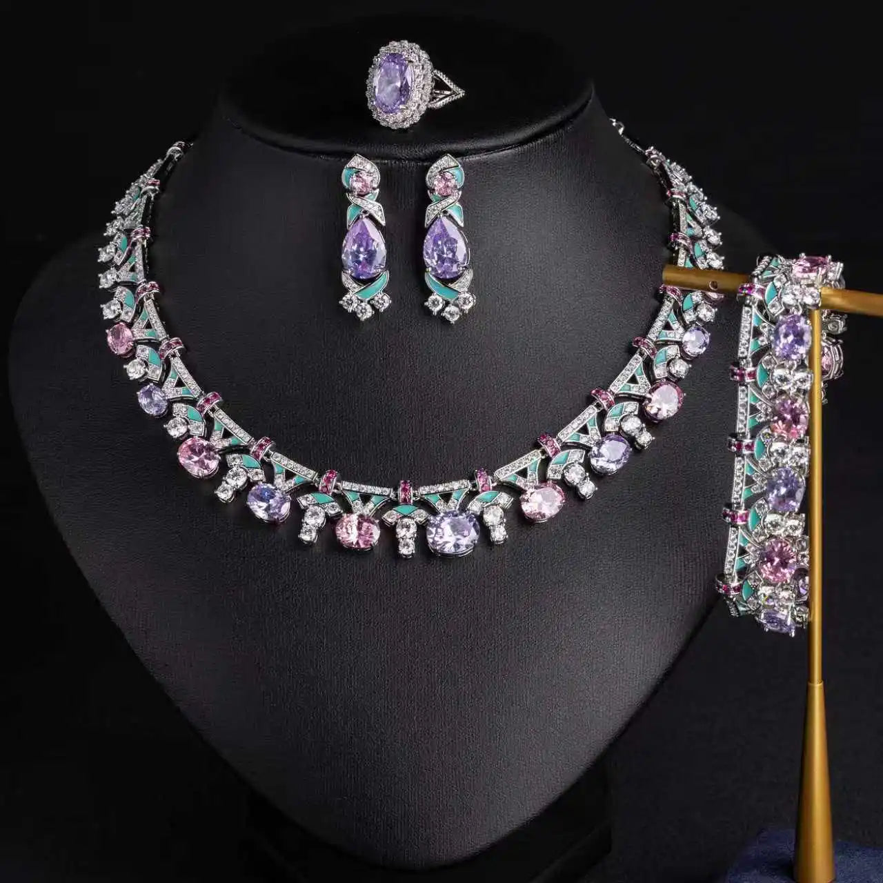 Pop Hot Stereo Jewelry Oil Painting Necklace Earrings Premium Multi-Color 2-Piece Wedding Travel Women's Holiday Gift M-1000