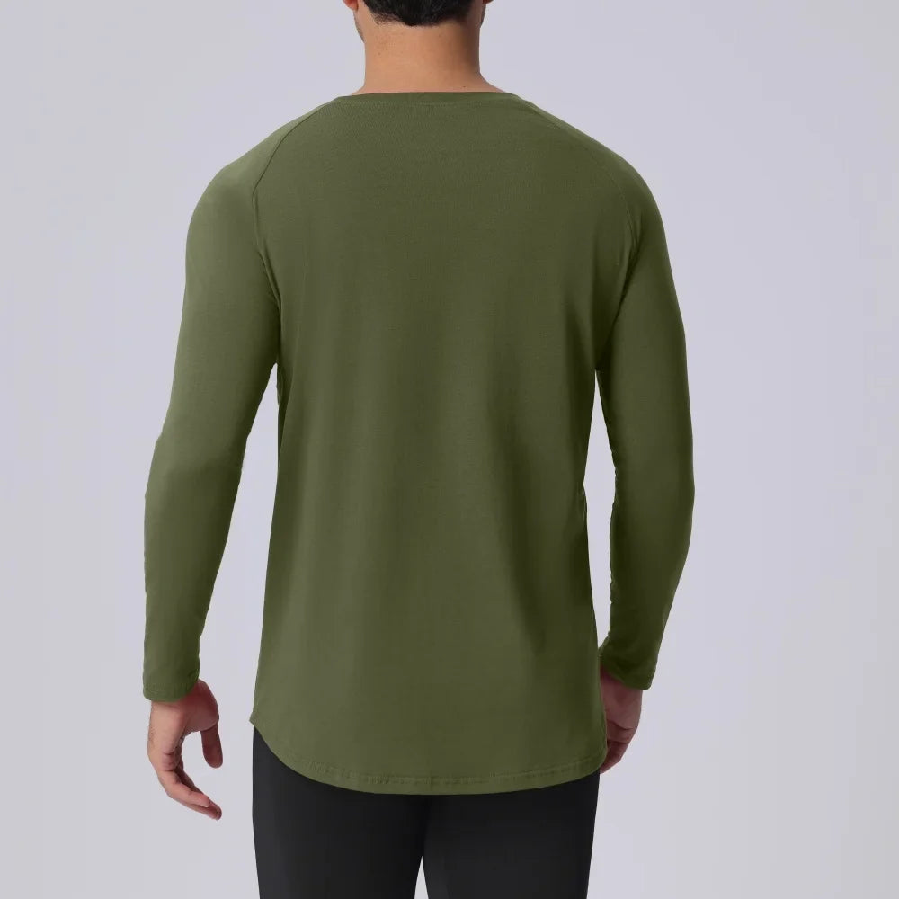 Plain Spring Autunm Cotton Long Sleeve T-shirts Gym Clothing Bodybuilding Fitness Clothing Mens Casual Slim Fit Sports Shirts