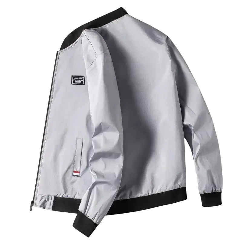 Men's Casual Long Sleeve Zipper Baseball Collar Bomber Jacket, Chic And Trendy Regular Fit Windbreaker Jacket For Spring