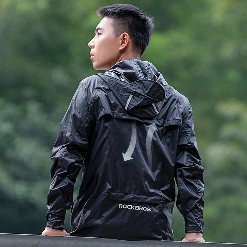Cycling Raincoat Outdoor Rain Jacket Men Breathable Reflective Hooded Raincoat Waterproof Windbreaker European Size