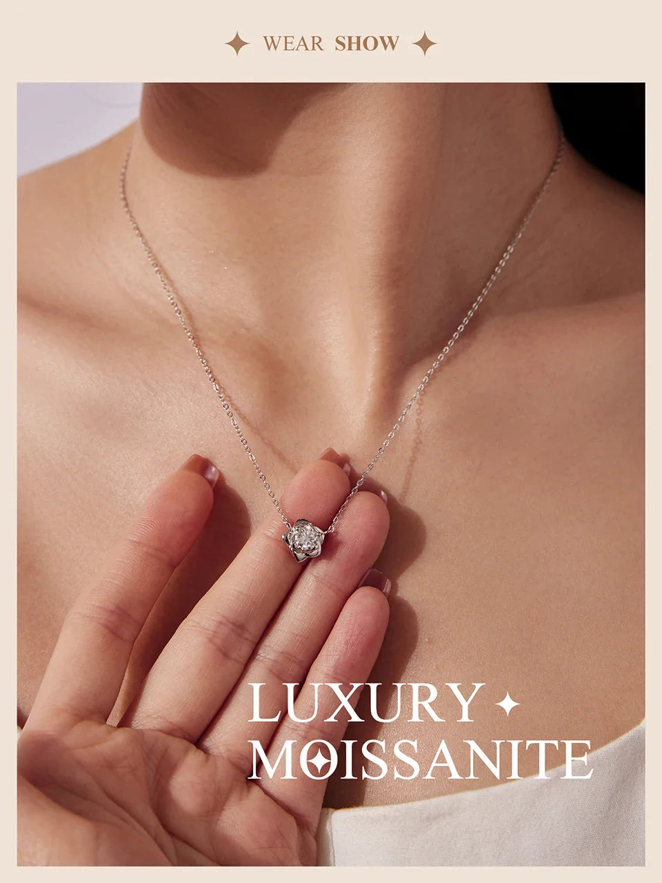 0.5CT Moissanite Rose Flower Pendant Necklace 925 Sterling Silver Round Cut Diamond O-Chain for Women Valentine's Day