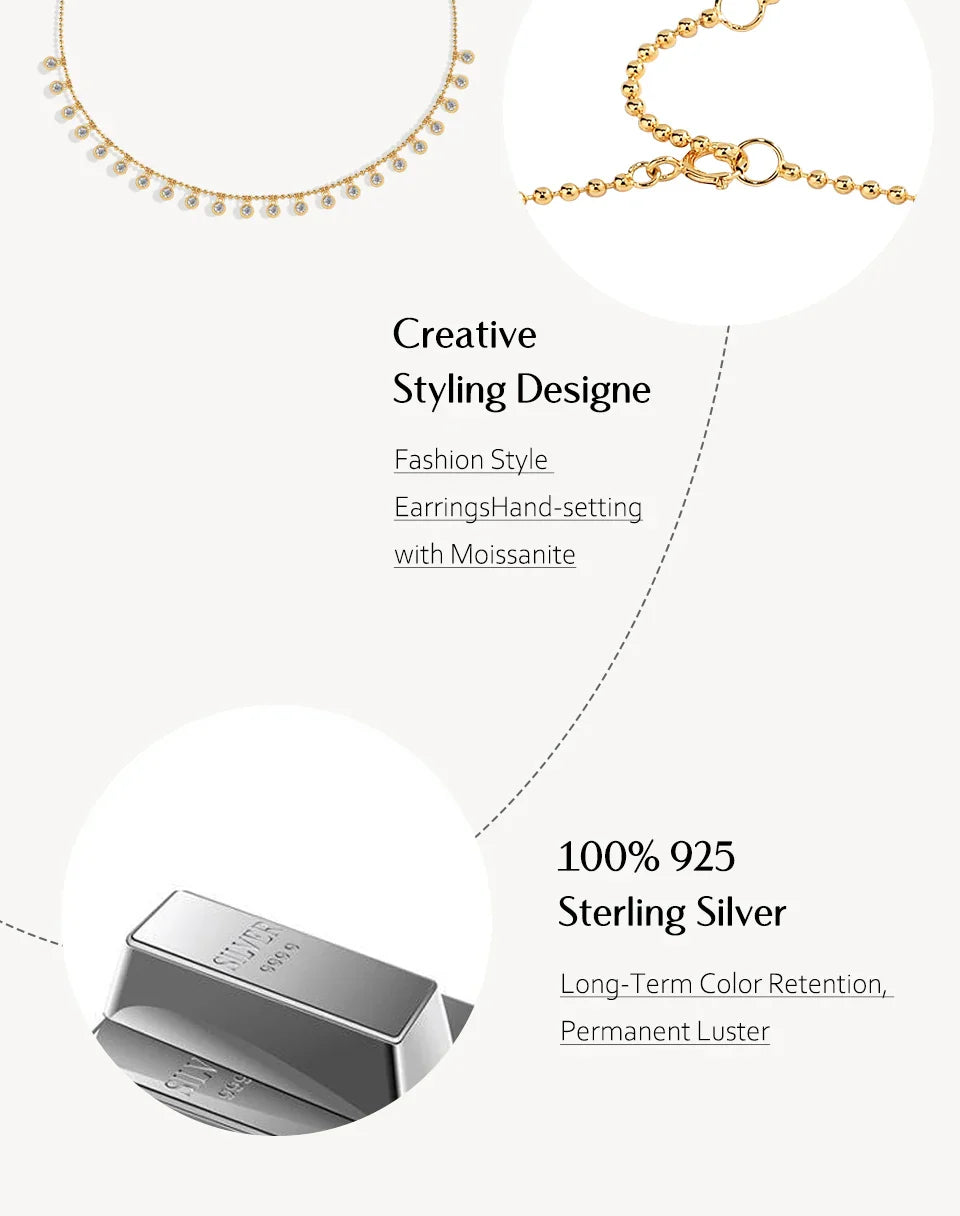 Luxury Full D VVS1 Moissanite Necklace Chains for Women Solid S925 Sterling Silver Wedding Jewelry Party Gift Pass Test