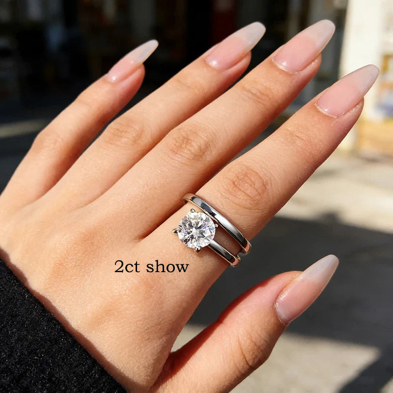 1CT 2CT Certified Moissanite Rings for Women Sparkling Brilliant Cut Wedding Bands 100% Real 925 Pure Silver Jewelry