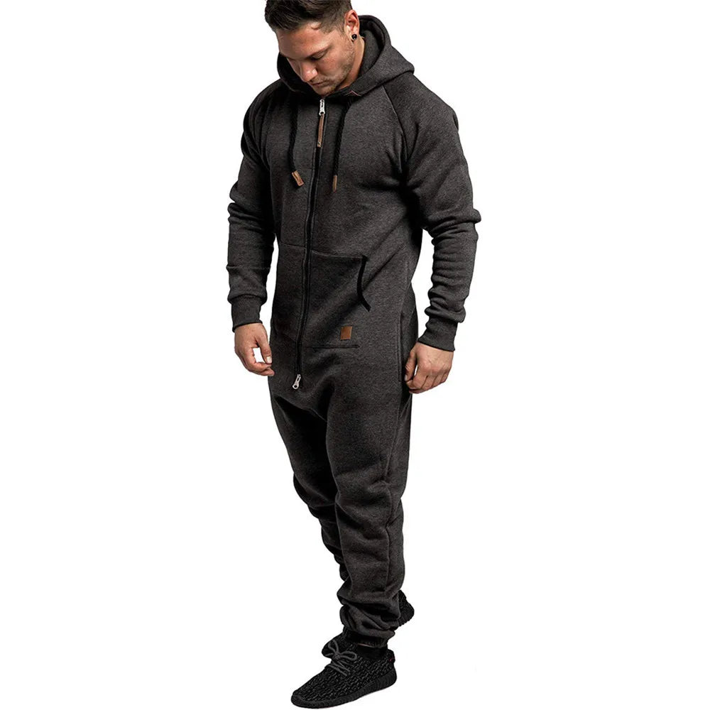 2024 new Sports Men Warm Fleece Onesie Fluffy Lounge Adult  One Piece Male Jumpsuits Hooded Onesies For Adult Running zip suit