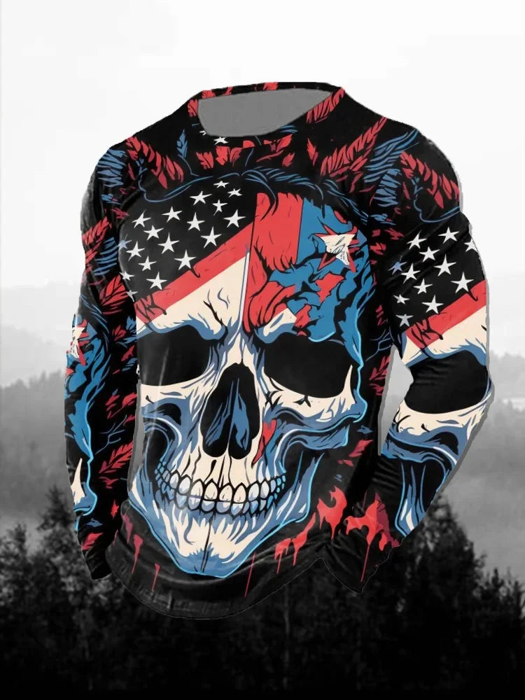 Fashion Skull Pattern 3D Printed Men's T-Shirt Casual outdoors Long Sleeve T-Shirt Unisex Autumn Unisex T-Shirt Men's Clothing