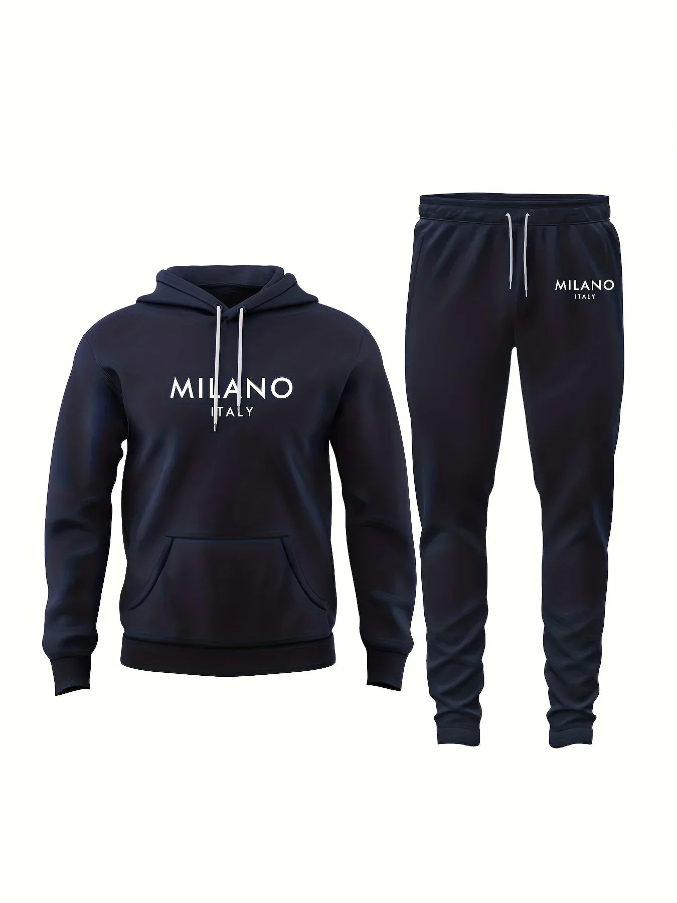 Men's Autumn/Winter Casual Warm MILANO ITALY Letter Printed Loose Thick Velvet Sports Hoodie+Sweatpants Set