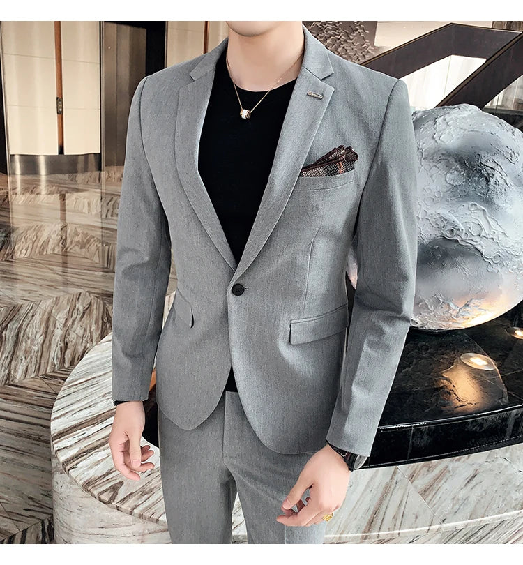 S-7XL Jacket + Pants / Luxurious High -end Brand Solid Color Men's Casual Business Slim Suit Two -piece Suit Groom Wedding Suit