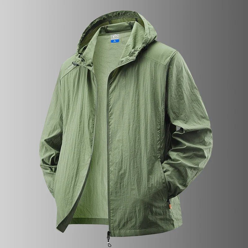 Men’s lightweight waterproof hiking jacket, hooded outdoor sports coat, summer sun protection, M–XXL