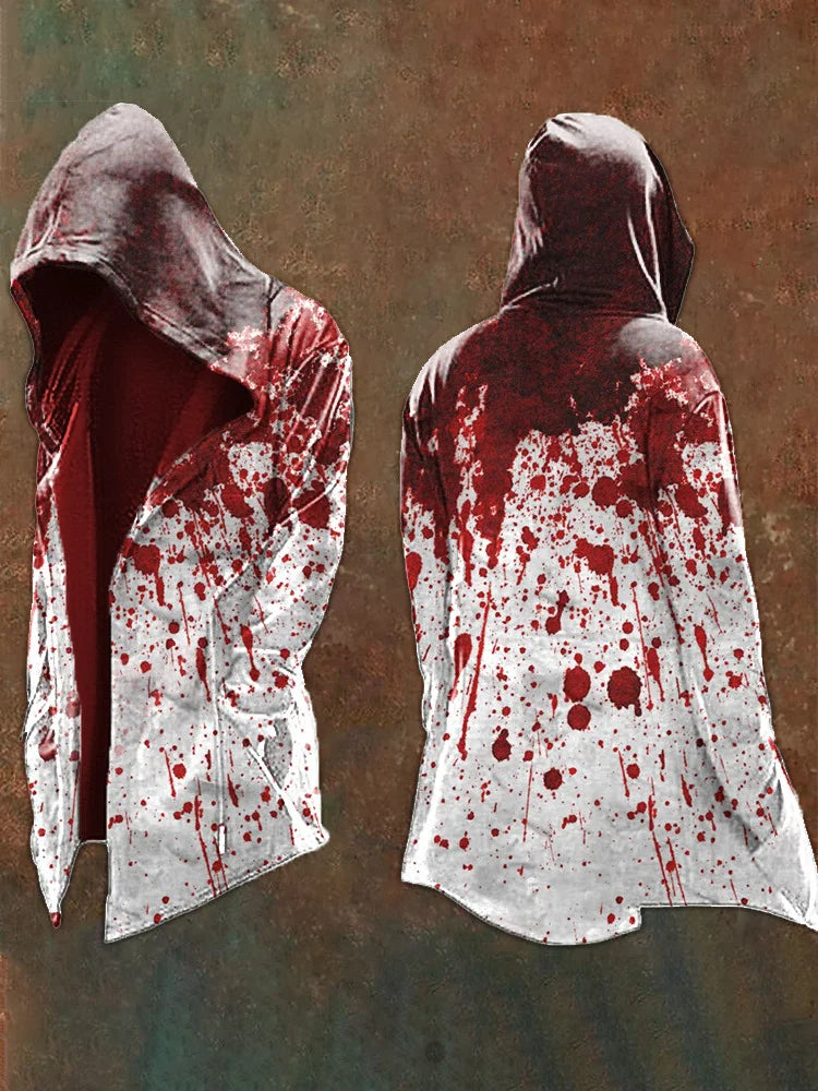 Men’s oversized 3D cosmic print hooded trench coat, abstract retro style, spring/fall, M–XXL