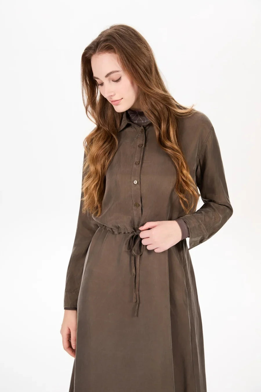 AW25 super soft high quality expensive cupro collection shirt + slip dress + skirt + print mockneck woman matching set
