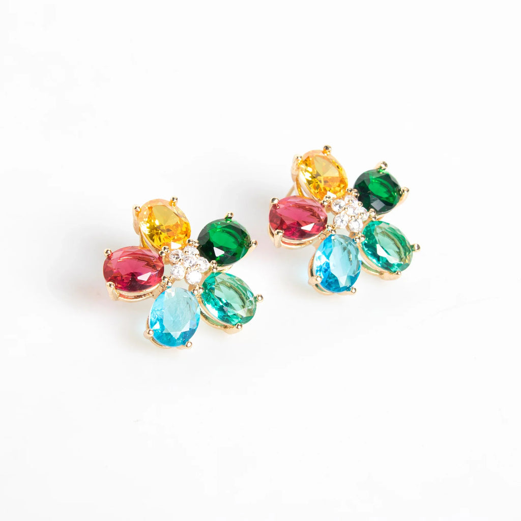Cubic Zirconia Inlaid Hollow Leaf Flower Pendant Earrings and Necklace Jewelry Set