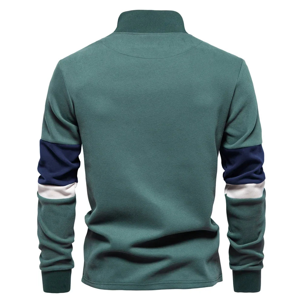Mens Mock Neck Quarter Zip Sweatshirts Patchwork  Fashion Pullover Cotton-blend Sweatshirt for Men