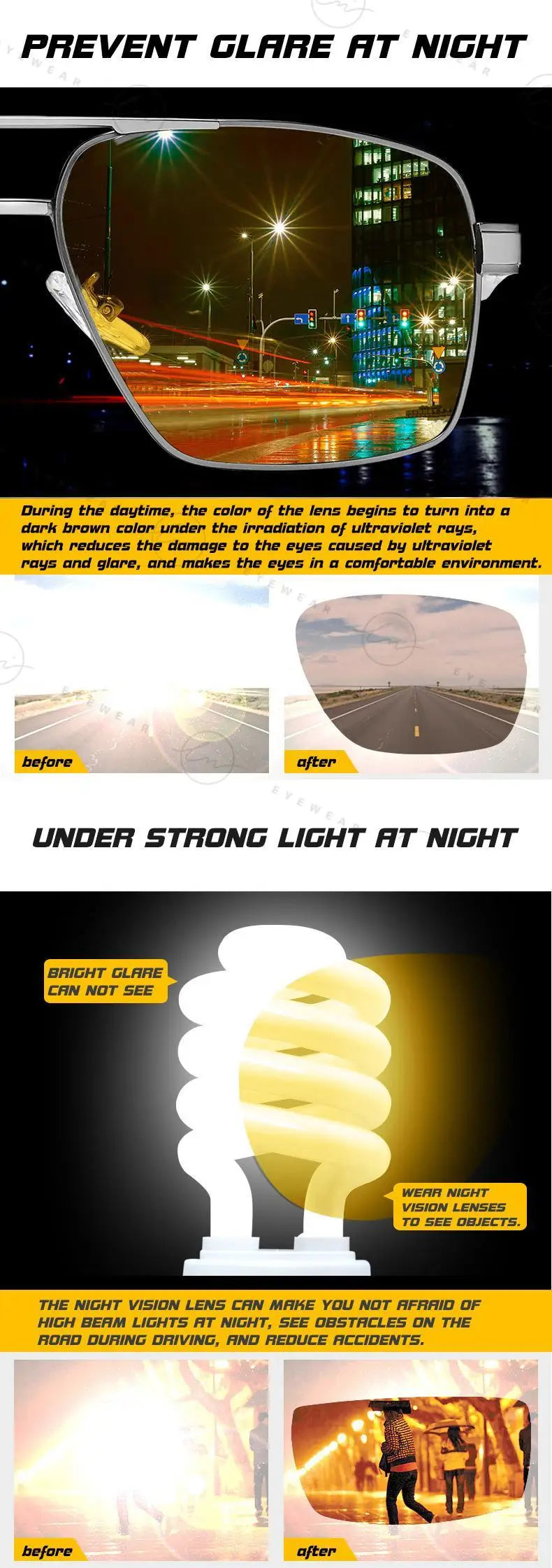 Outdoor Sport Intelligent Photochromic Sunglasses Polarized Man Night Vision Glasses Woman Anti-Glare Driving Goggle Unisex