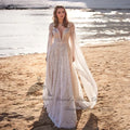 Vintag Boho Beach Wedding Dresses Detachable Lace Cape 2025 Vestidos Sexy Champagne Bridal Gowns Deep Customized
