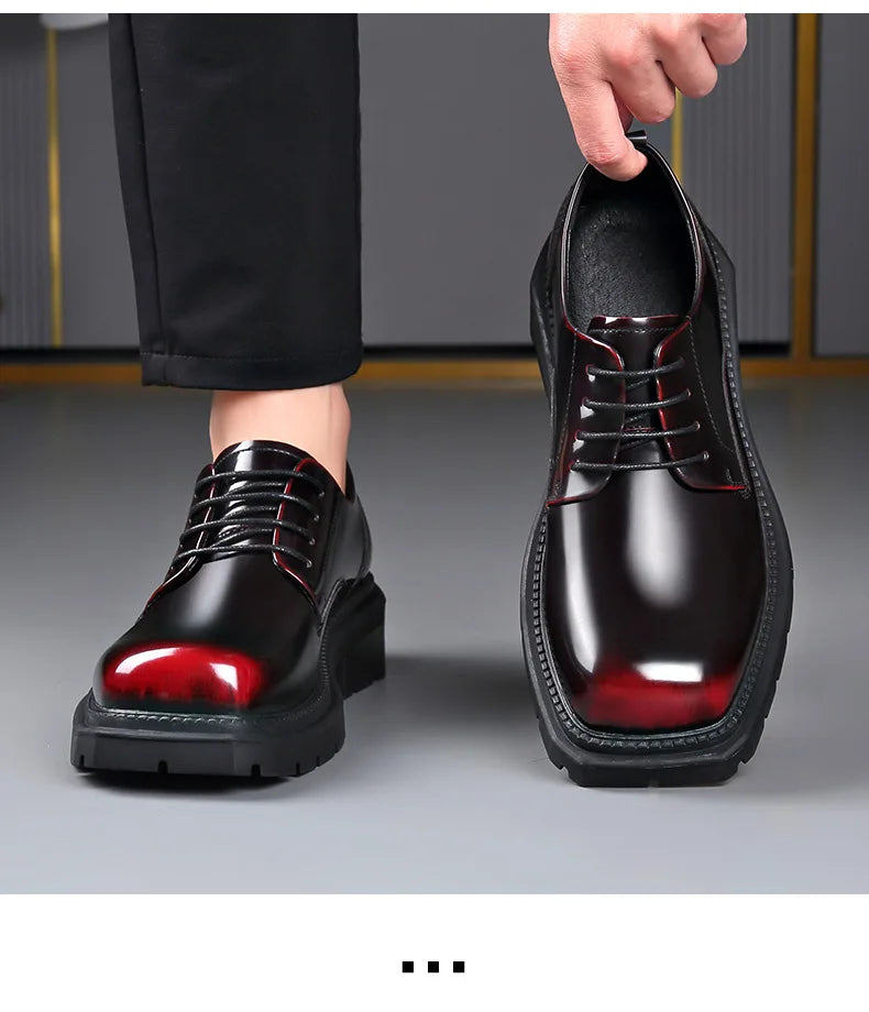 British Thick-soled Formal Leather Shoes Men Spring Autumn Lace Designer Platform Shoes Male Fashion Business Casual Shoe Man