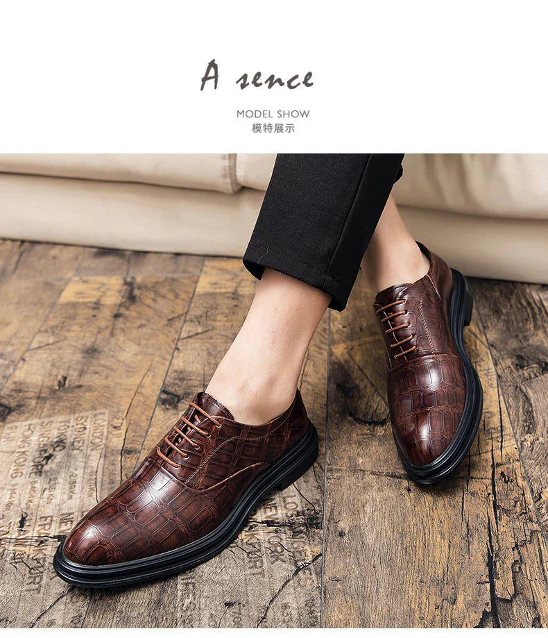 Men's Pointed Oxford Dress Shoes Leather Casual Office Wedding Shoes Gentleman Luxury High Quality 2026 Fashion