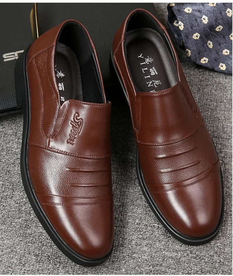 Men's Genuine Cow Leather Shoes Business Casual Shoes With Triple-Stitched Soles For Middle-Aged And Elderly Men 2025