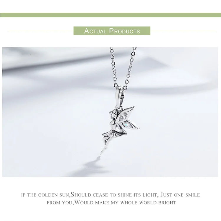 Authentic 100% 925 Sterling Silver Flower Fairy Pendant Long Chain Necklace for Women Birthday Gift Fine Jewelry SCC359