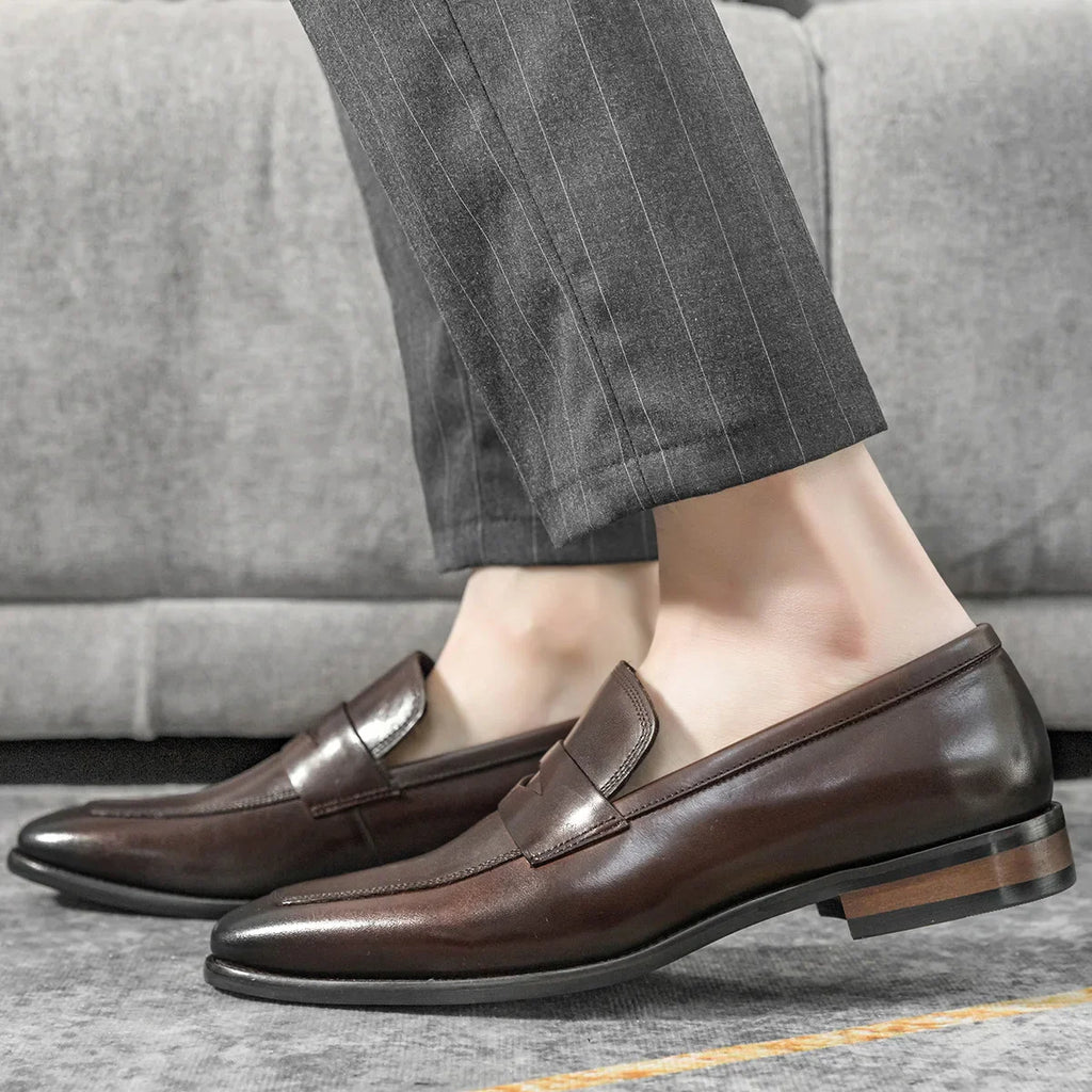 Men's Genuine Leather Shoes Loafer Handmade Shoes Antiskid Elegant Gentleman Oxford Shoes Simple British Style Wedding Shoes