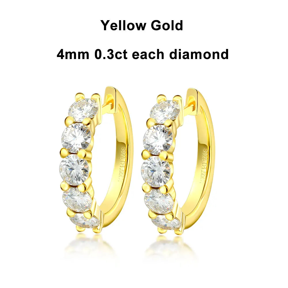 D Color Moissanite Loop Earring 925 Sterling Sliver Plated with 18k White Gold Earring for Women Sparkling Fine Jewelry