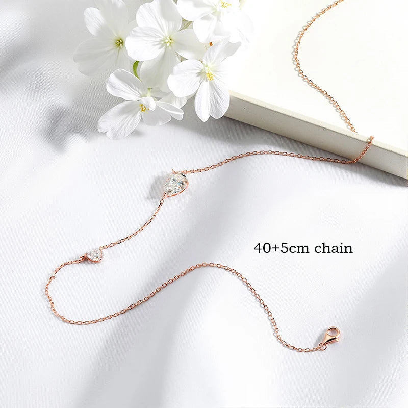2.5CTTW Pear Cut All Moissanite Necklaces for Women 2 Gems Pendant Lab Diamond Pure 925 Sterling Silver Chain Plated 18k