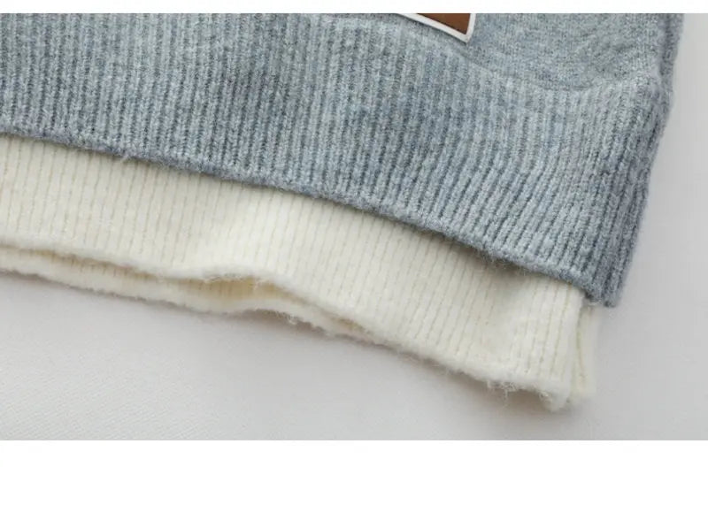 Fake Two Piece Pullover Cardigan Men Round Neck Long Sleeve Clothing Thermal Warm Comfortable Youth Casual Knit Sweater
