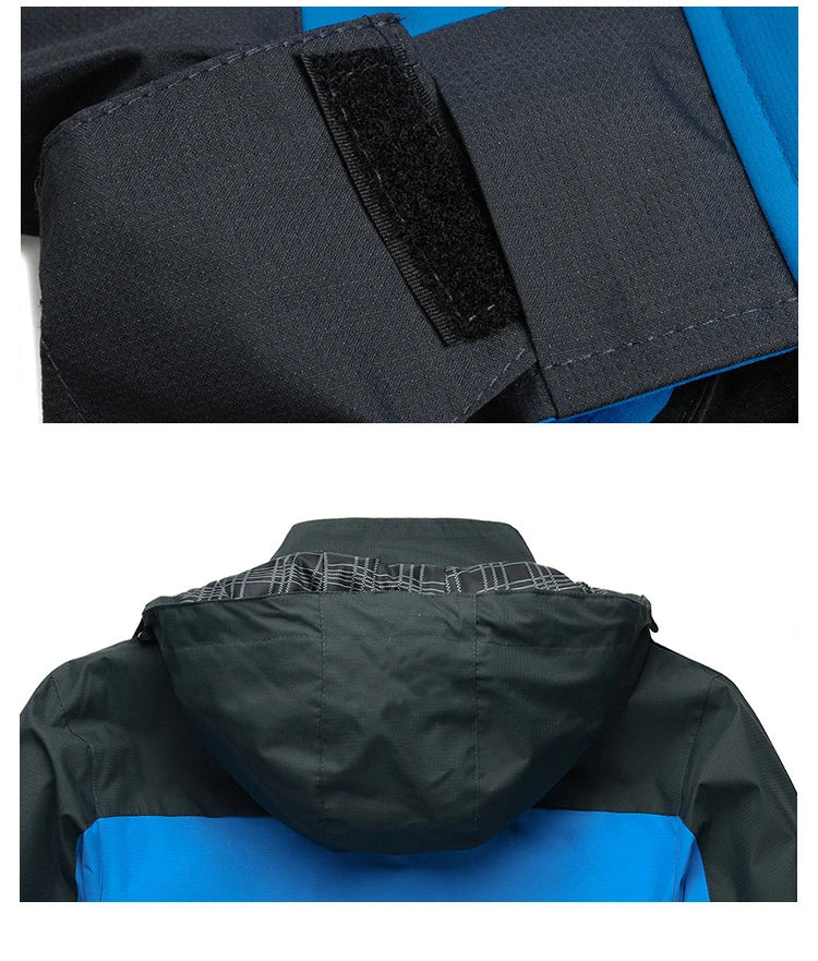 Men's Autumn Hiking Jacket Hooded Removable Waterproof Lightweight Rain Coat Trekking Outdoor Camping Casual Sportswear