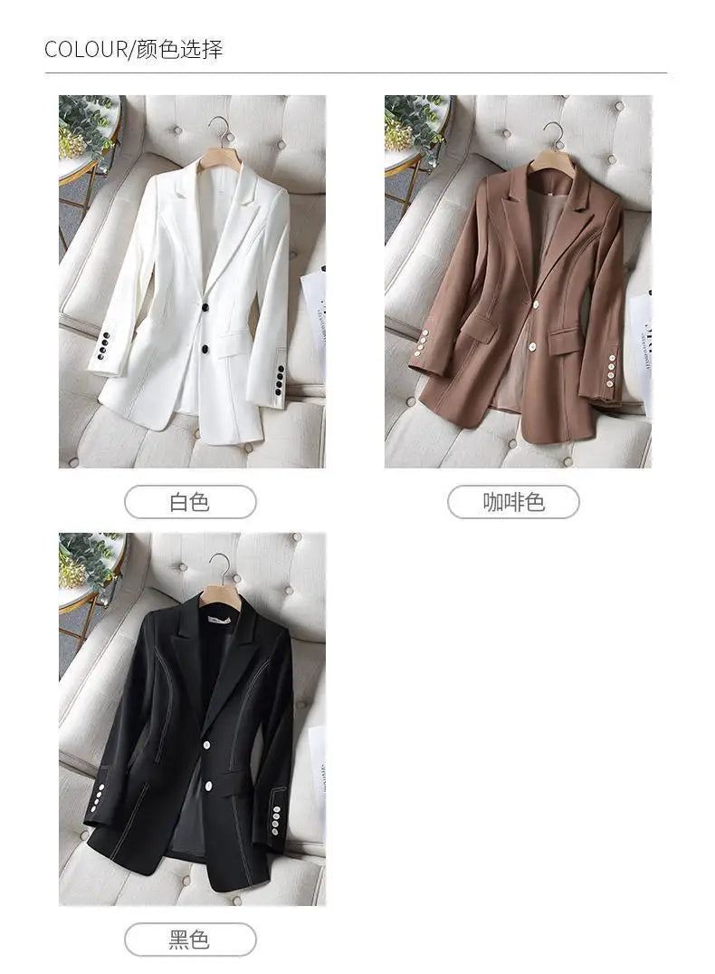 Black Blazers Women's Professional Suit Western-style OL Suits Top Exposed Line Decoration Temperament Slim Fit Line Jacket