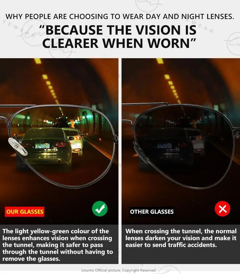 Aviation Photochromic Day Night Vison Sunglasses Men Polarized Fashion Sun Glasses Women Safe Driving Anti-Glare UV400