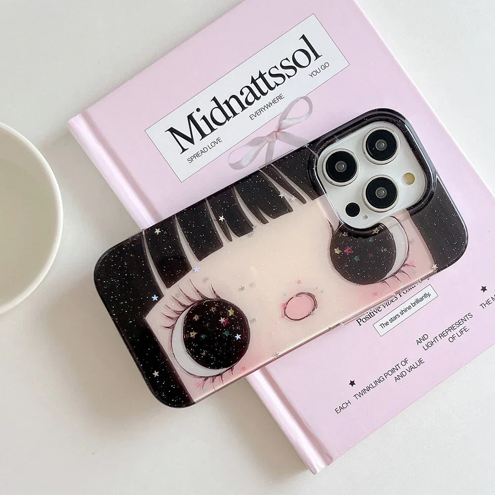 Cartoon Anime Shinning Eyes Cute Phone Case for IPhone 17 16 15 14 13 Pro Max Girl Glittering Big Eyes Back Phone Cover Capa
