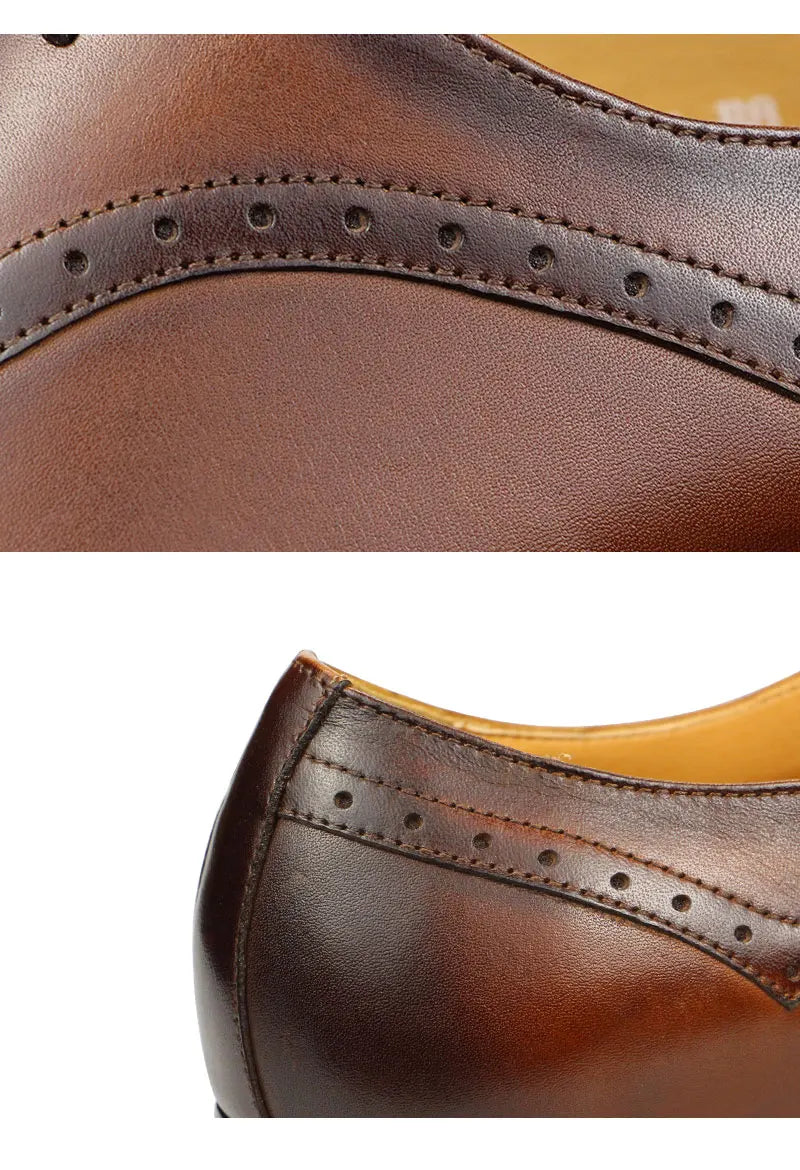 Premium Men's Genuine Leather Oxford Shoes|Luxury Brogue Dress Shoes for Weddings & Business|Comfortable Formal Lace-Up Shoes