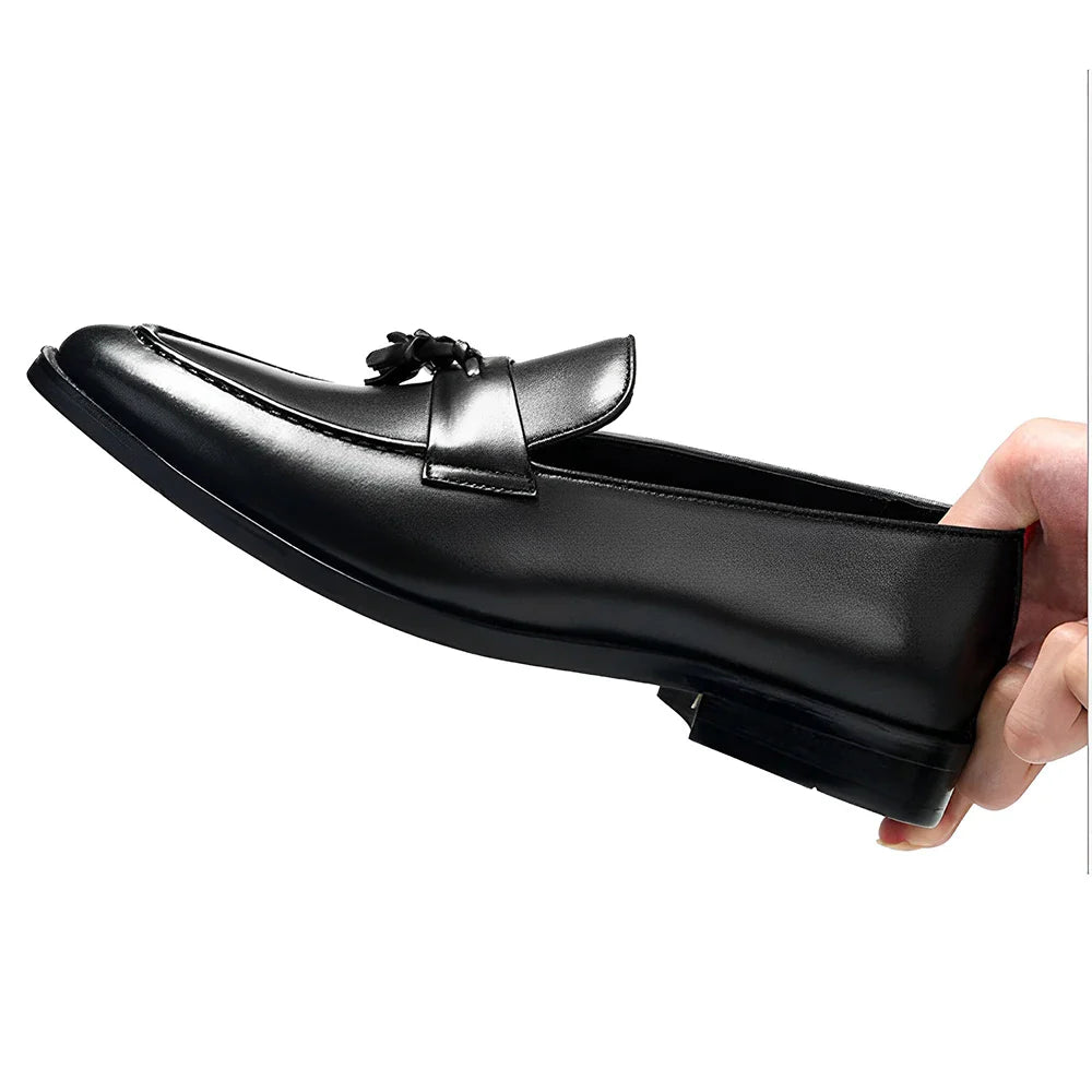 Men's Brown Leather Tassel Loafers, Formal Slip-on Dress Shoes for Business, Wedding