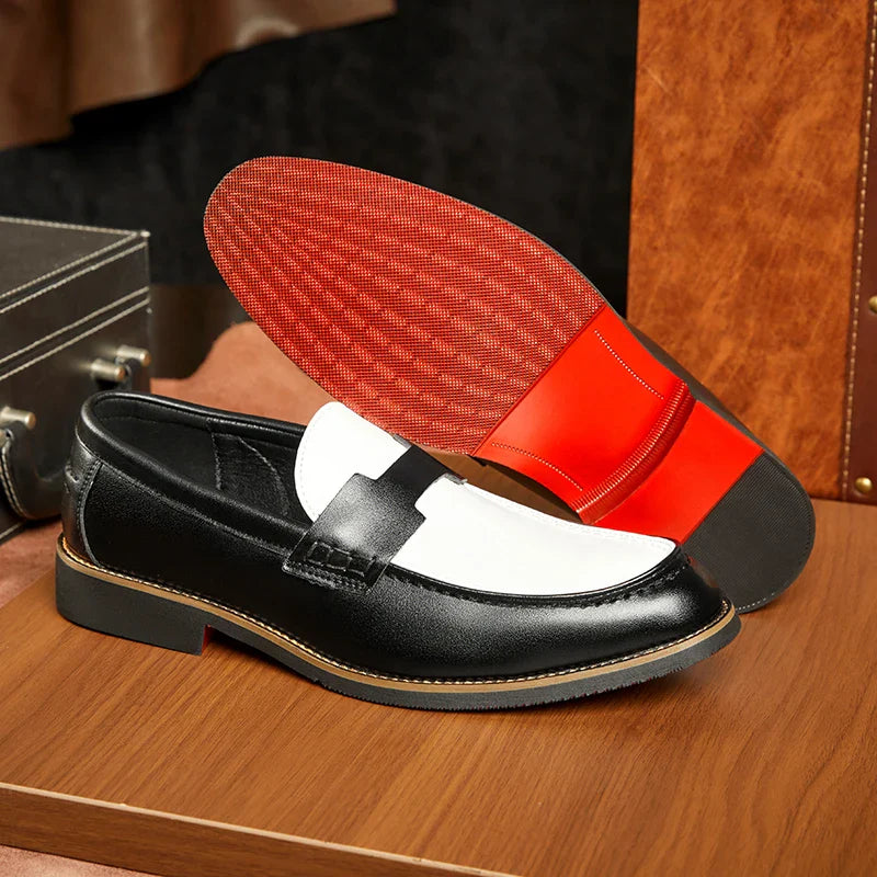 Luxury Brand Loafers Men's Black and White Color Leather Shoes Slip-on Fashion Soft-soled Casual Shoes Party Wedding Moccasin