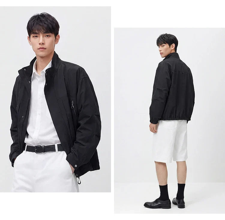 Men Jacket Lightweight Utility Stand Collar Zip Outdoor Commuter Style Loose Autumn Outerwear Daily Wear 2026